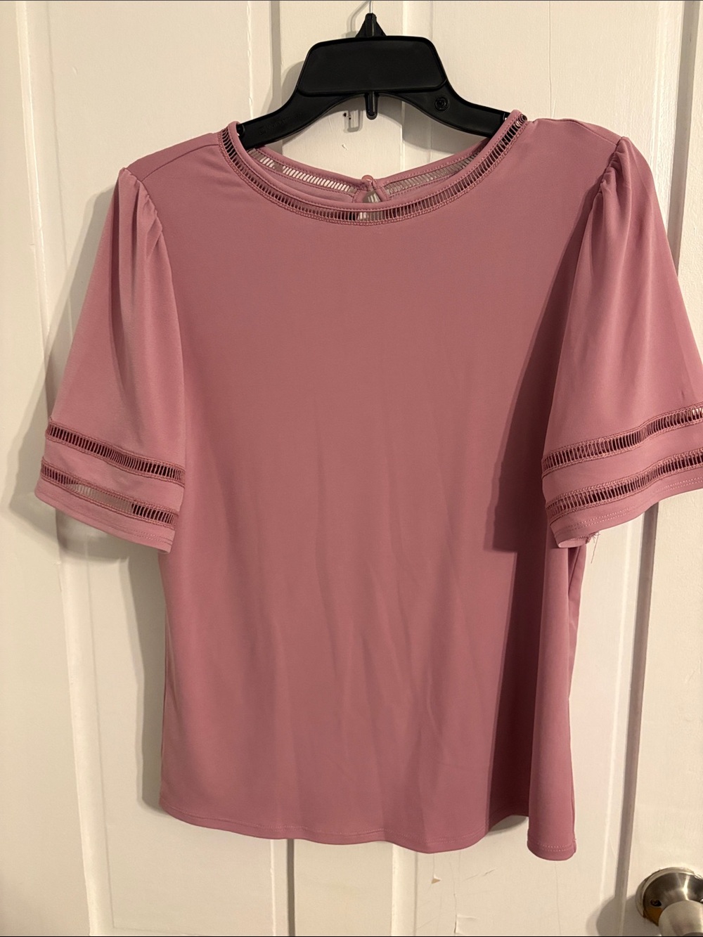 Nasty Gal Dusty Rose Short Sleeve Blouse with Ladder Trim